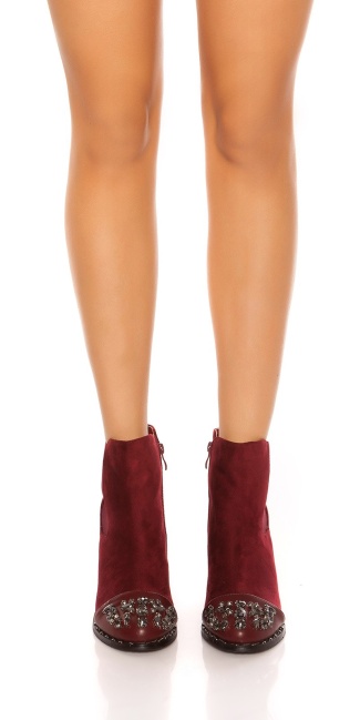 block ankle boots with rhinestones Bordeaux